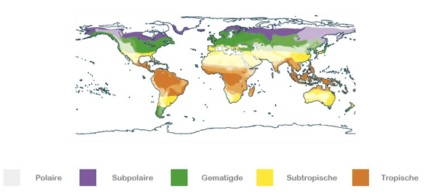 Kaart van wereld met verschillende klimaten